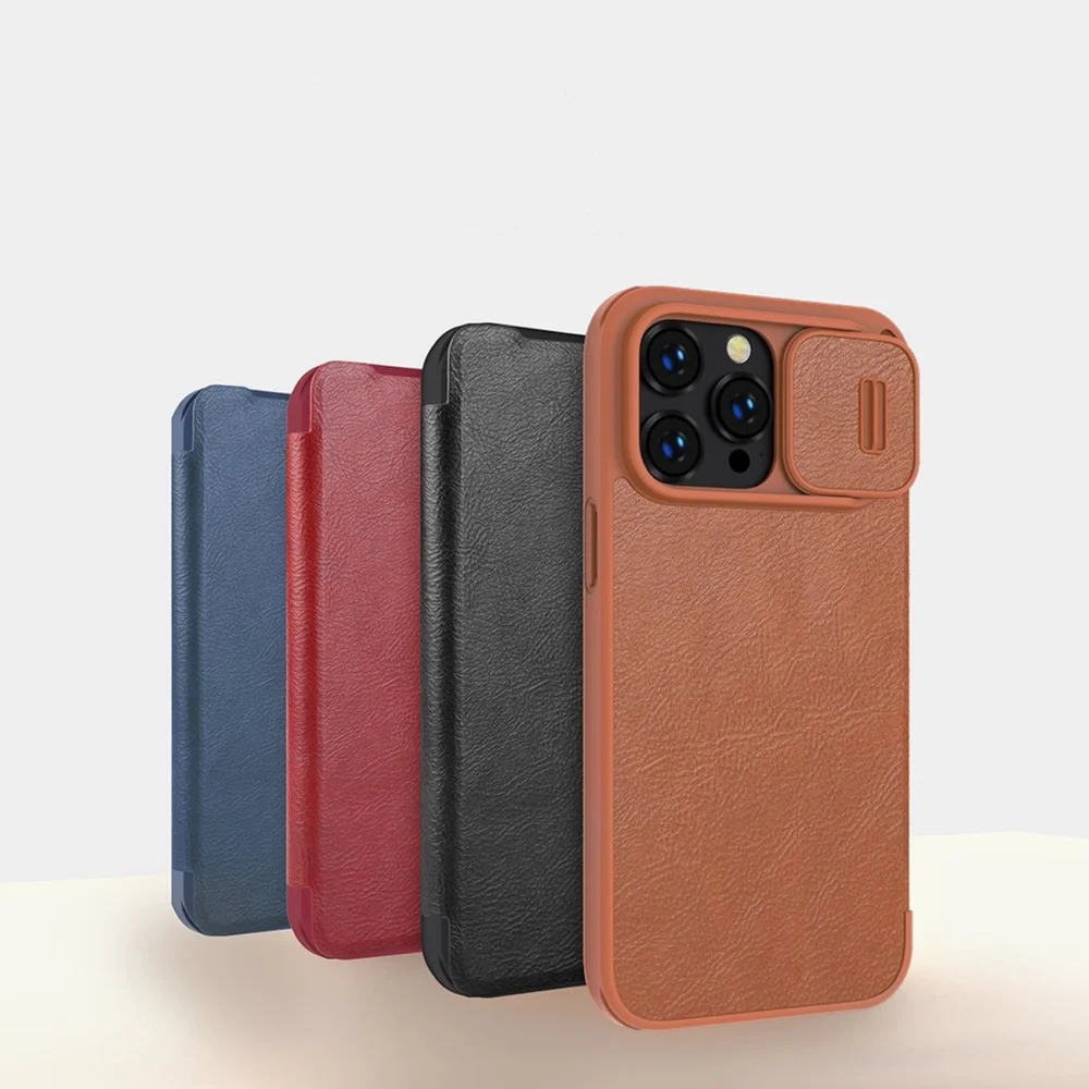 Nillkin Qin Leather Pro Case iPhone 14 Pro Camera Cover Holster Cover Flip Case Browneng