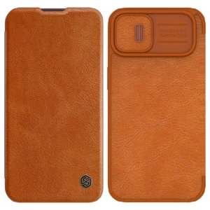 Nillkin Qin Leather Pro Case iPhone 14 Plus Camera Cover Holster Cover Flip Case Browneng