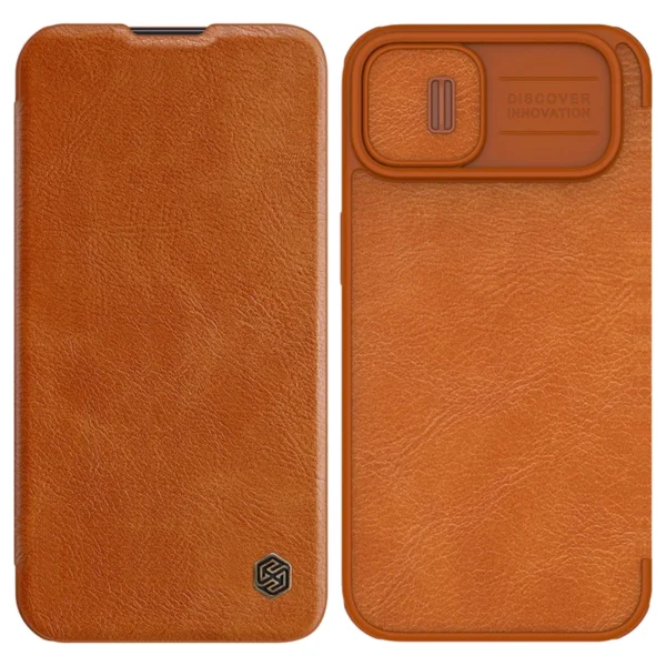 Nillkin Qin Leather Pro Case iPhone 14 Plus Camera Cover Holster Cover Flip Case Browneng
