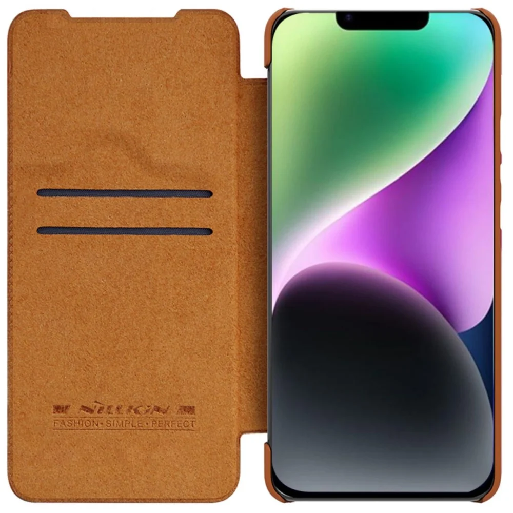 Nillkin Qin Leather Pro Case iPhone 14 Plus Camera Cover Holster Cover Flip Case Browneng