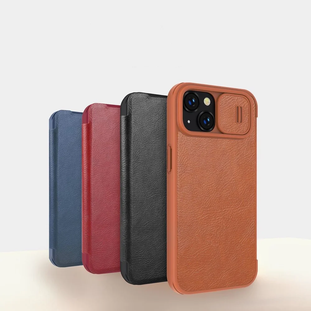 Nillkin Qin Leather Pro Case iPhone 14 Plus Camera Cover Holster Cover Flip Case Browneng