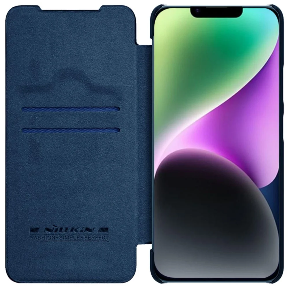Nillkin Qin Leather Pro Case iPhone 14 Plus Camera Cover Holster Cover Flip Case Blueeng