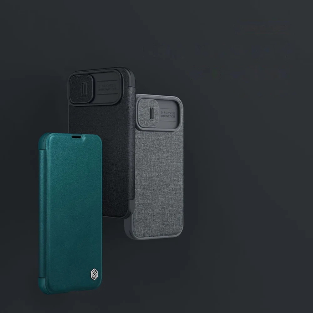 Nillkin Qin Cloth Pro Case Case for iPhone 14 Plus Camera Cover Holster Cover Flip Case Grayeng