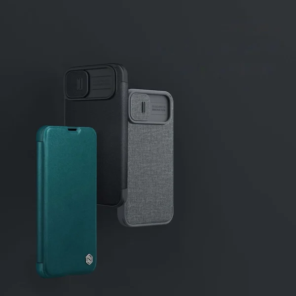 Nillkin Qin Cloth Pro Case Case for iPhone 14 Plus Camera Cover Holster Cover Flip Case Grayeng