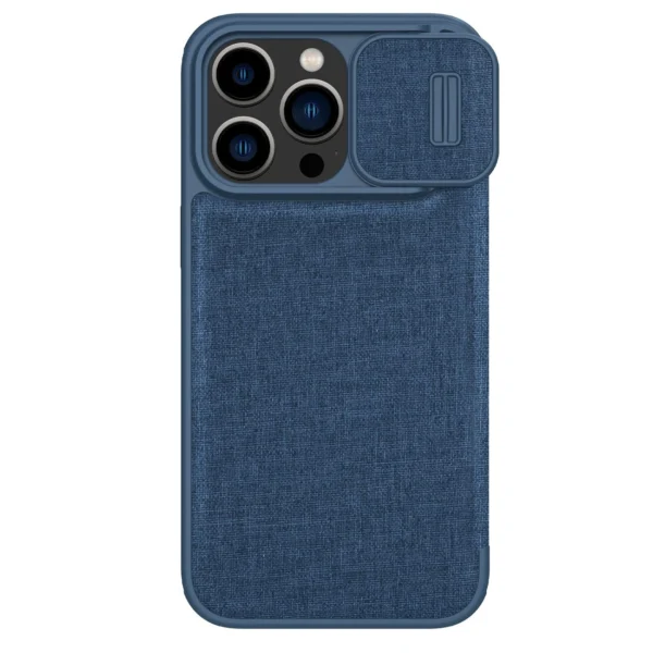 Nillkin Qin Cloth Pro Case Case for iPhone 14 Pro Max Camera Cover Holster Cover Flip Case Blueeng