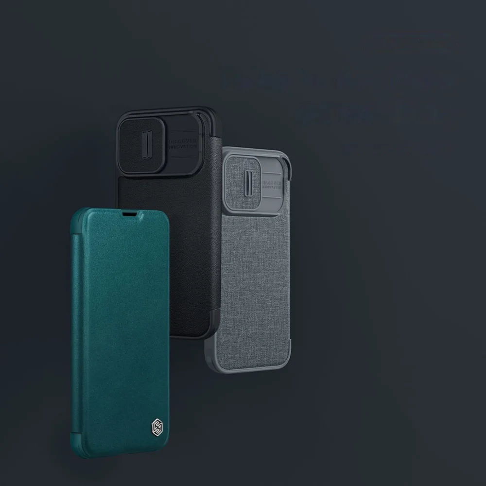 Nillkin Qin Cloth Pro Case Case for iPhone 14 Pro Max Camera Cover Holster Cover Flip Case Blueeng