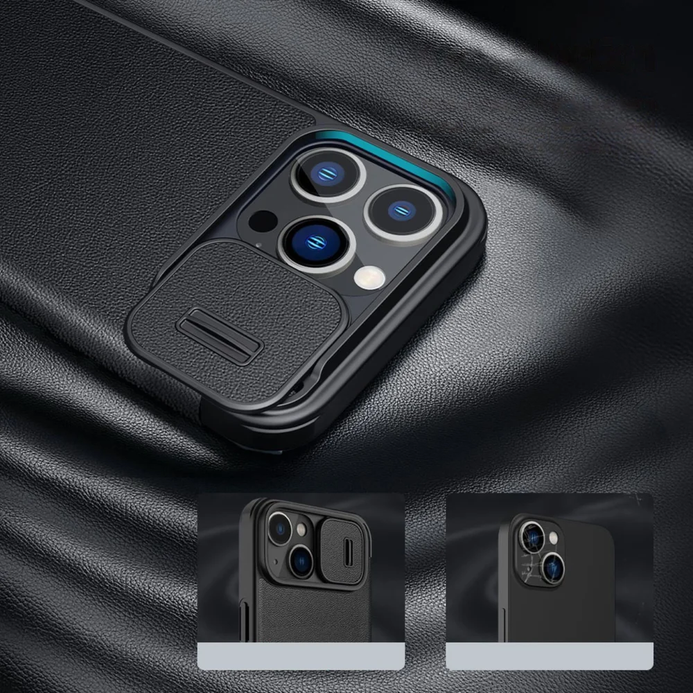 Nillkin Qin Cloth Pro Case Case for iPhone 14 Pro Max Camera Cover Holster Cover Flip Case Blueeng