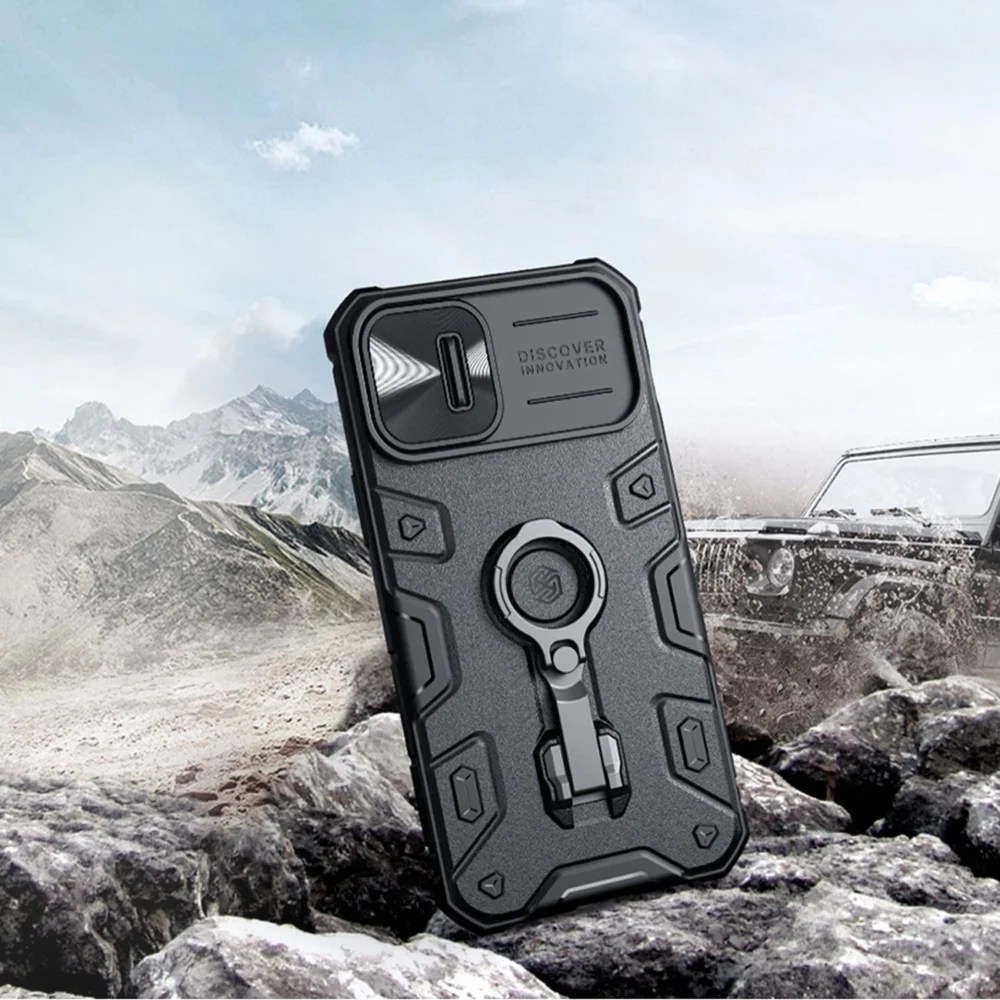 Nillkin CamShield Armor Pro Case iPhone 14 Plus armored cover with camera cover ring stand blueeng