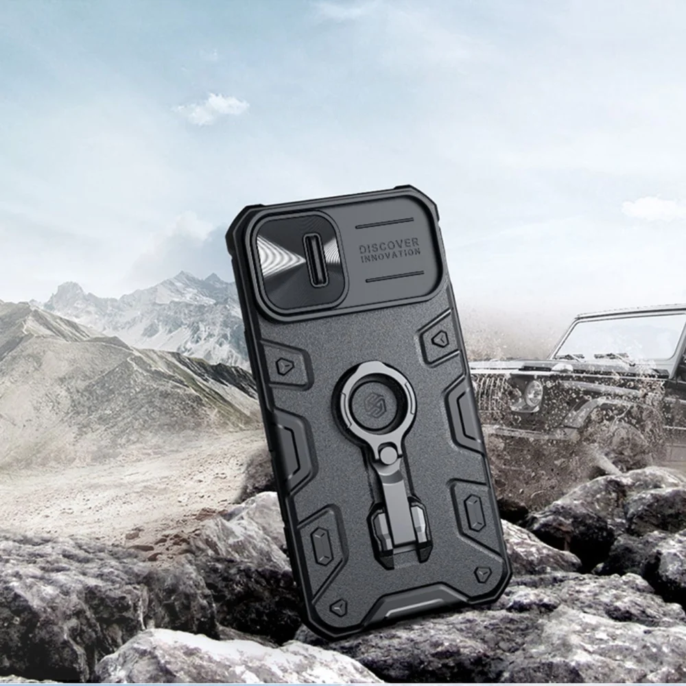 Nillkin CamShield Armor Pro Magnetic Case iPhone 14 MagSafe armored cover stand ring blackeng