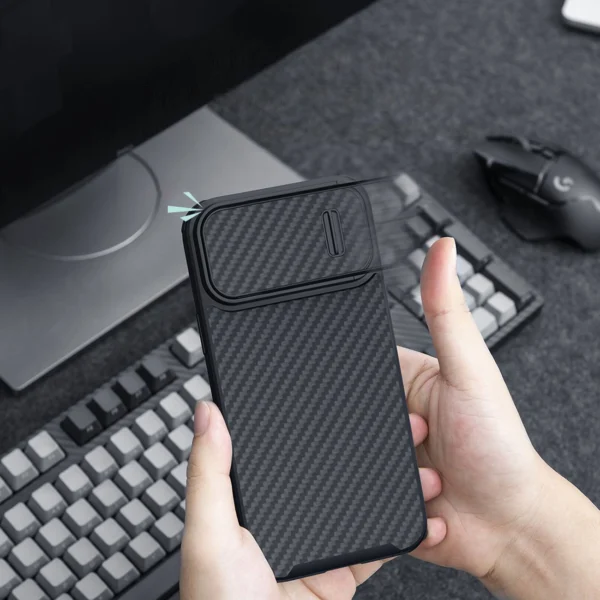 Nillkin Synthetic Fiber S Case iPhone 14 Plus case with camera cover, blackeng