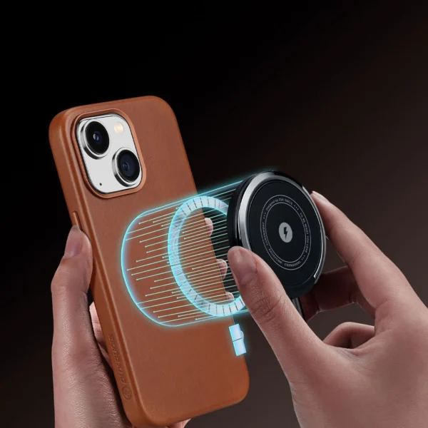 Dux Ducis Naples case for iPhone 14 magnetic leather case MagSafe browneng