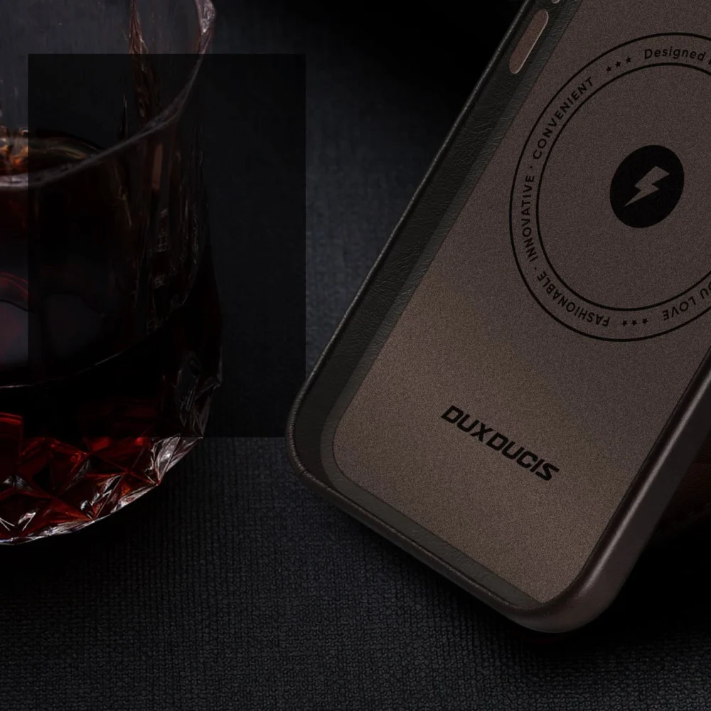 Dux Ducis Naples Case for iPhone 14 Leather Cover (MagSafe Compatible) Dark Browneng