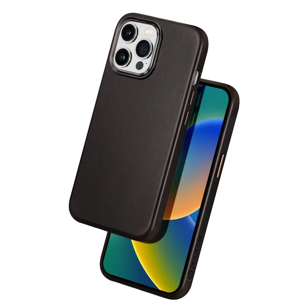 Dux Ducis Naples Case for iPhone 14 Pro Max Leather Cover (MagSafe Compatible) Dark Browneng