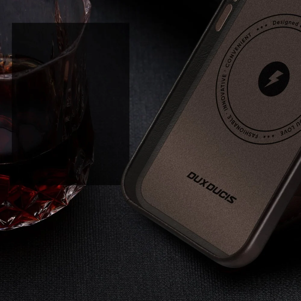 Dux Ducis Naples Case for iPhone 14 Pro Max Leather Cover (MagSafe Compatible) Dark Browneng