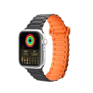 Dux Ducis Strap (Armor Version) Apple Watch SE Strap, 9, 8, 7, 6, 5, 4, 3, 2, 1 (41, 40, 38 mm) Silicone Magnetic Band Bracelet Black/Orangeeng