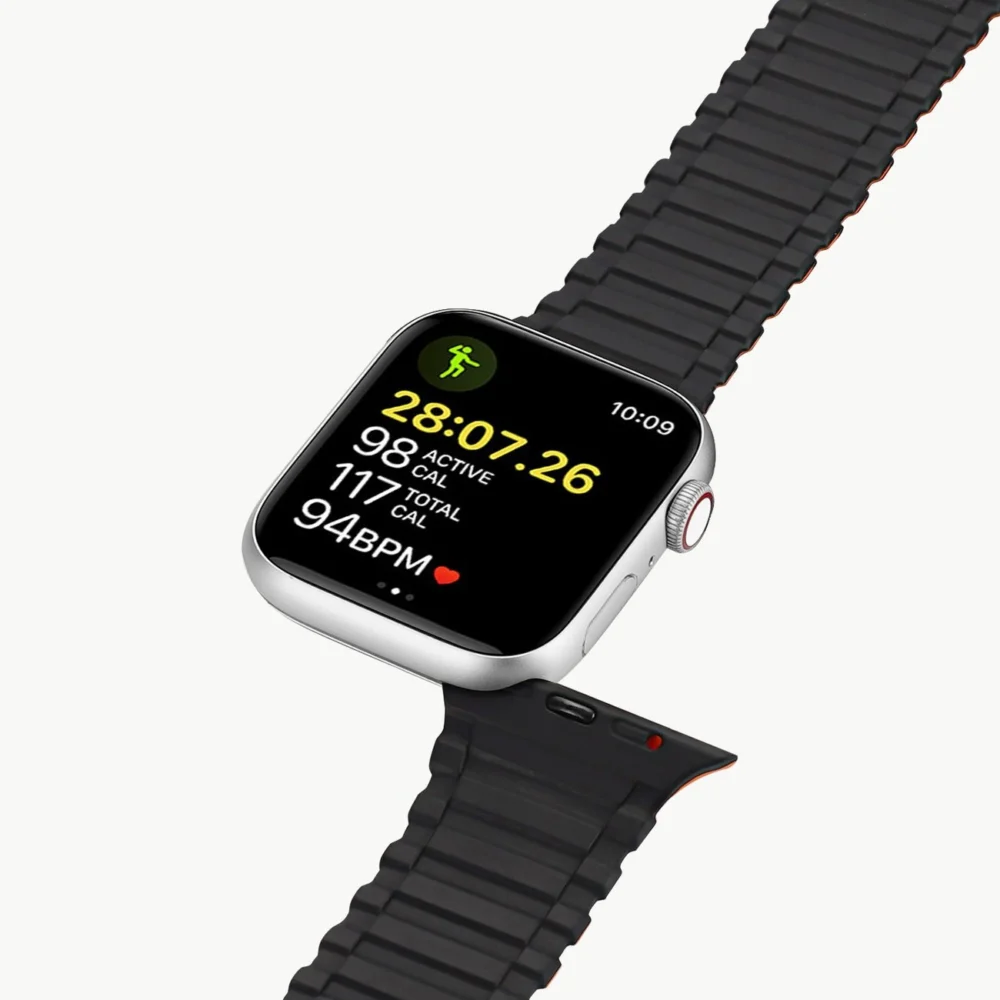 Dux Ducis Strap (Armor Version) Apple Watch SE Strap, 9, 8, 7, 6, 5, 4, 3, 2, 1 (41, 40, 38 mm) Silicone Magnetic Band Bracelet Black/Orangeeng