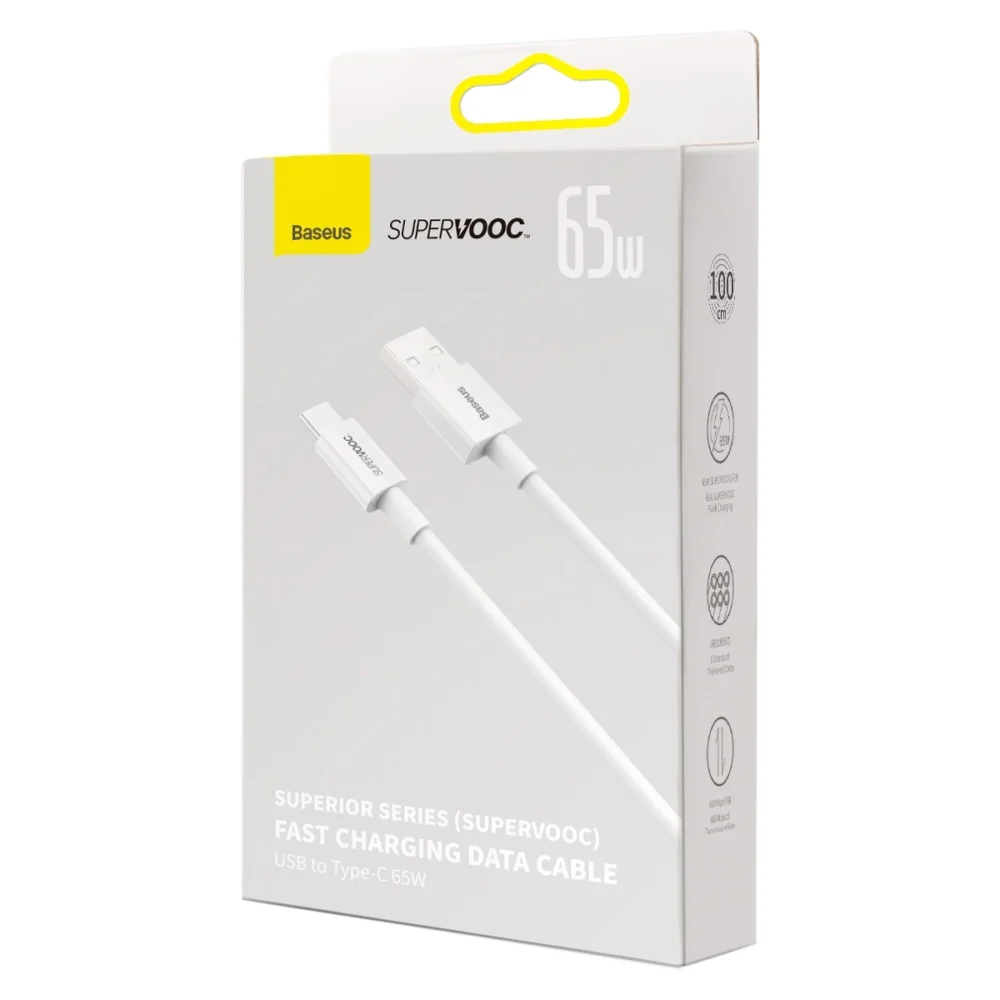 Baseus Superior Series SUPERVOOC USB-A to USB-C 65W 1m cable whiteeng