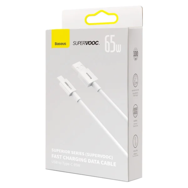 Baseus Superior Series SUPERVOOC USB-A to USB-C 65W 1m cable whiteeng