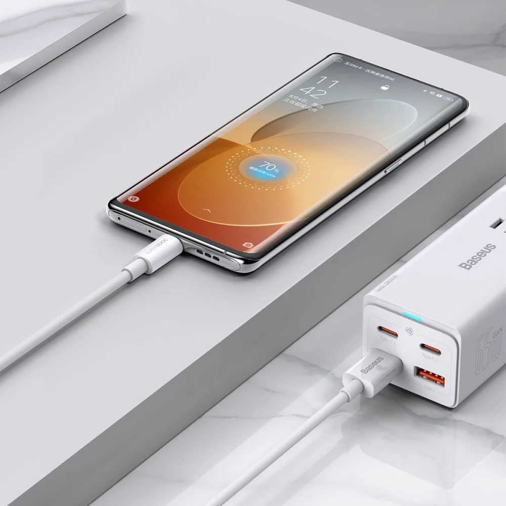 Baseus Superior Series SUPERVOOC USB-A to USB-C 65W 1m cable whiteeng