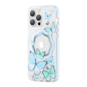 Kingxbar Butterfly Series magnetic case for iPhone 14 Pro MagSafe case with butterflies blueeng