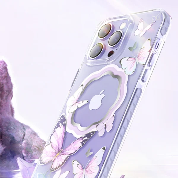 Kingxbar Butterfly Series magnetic case for iPhone 14 Pro MagSafe case with butterflies blueeng