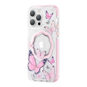 Kingxbar Butterfly Series magnetic case for iPhone 14 Plus MagSafe case with butterflies pinkeng