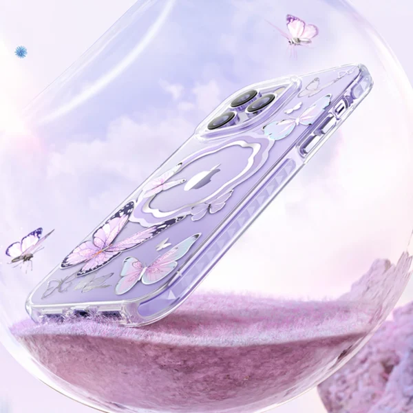 Kingxbar Butterfly Series magnetic case for iPhone 14 Plus MagSafe case with butterflies pinkeng