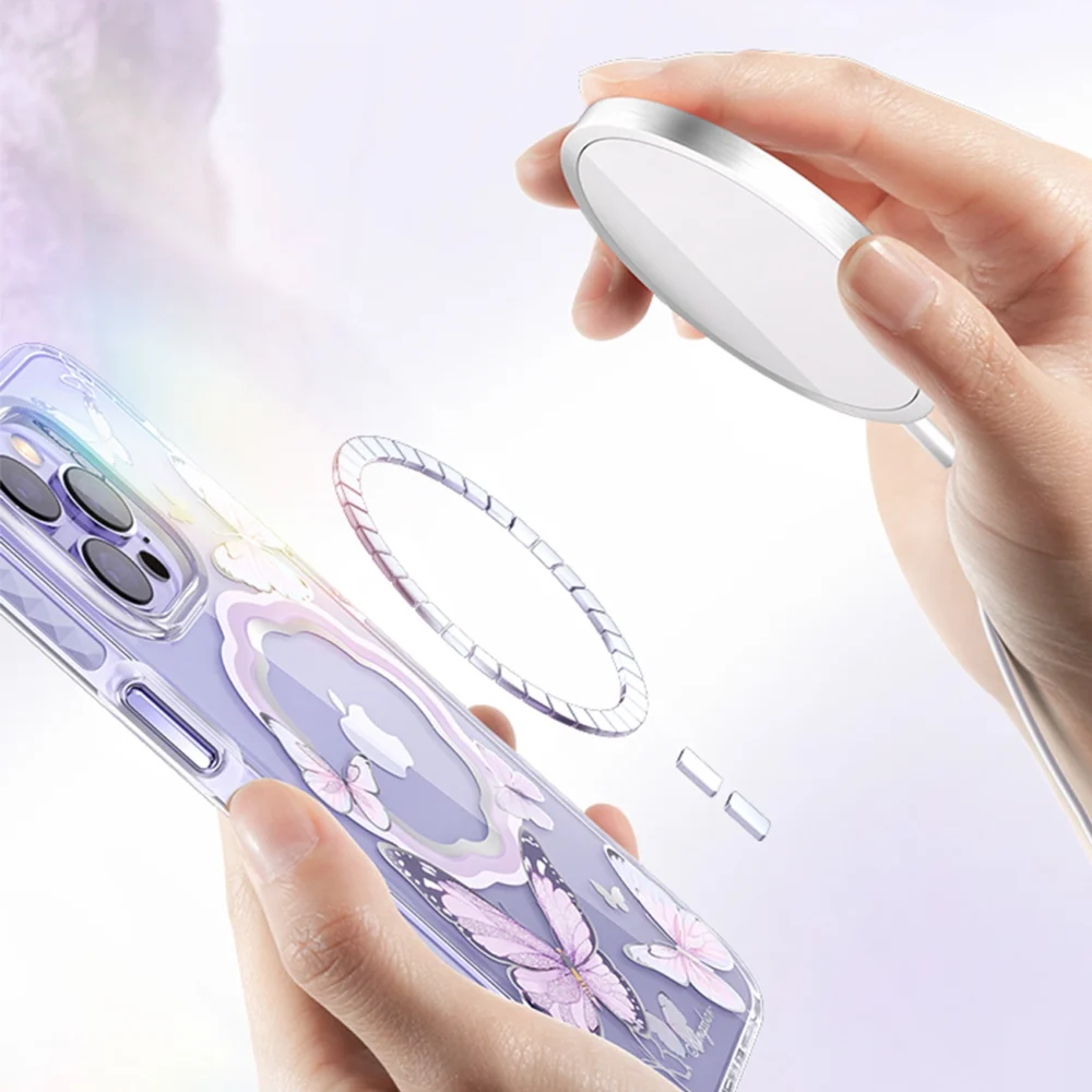 Kingxbar Butterfly Series magnetic case for iPhone 14 Pro Max MagSafe case with butterflies blueeng