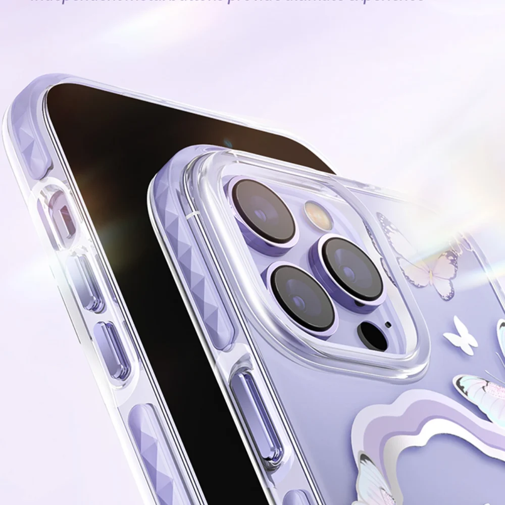 Kingxbar Butterfly Series magnetic case for iPhone 14 Pro Max MagSafe case with butterflies blueeng
