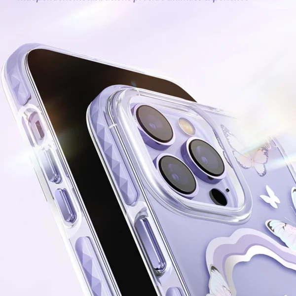 Kingxbar Butterfly Series magnetic case for iPhone 14 Pro Max MagSafe case with butterflies blueeng