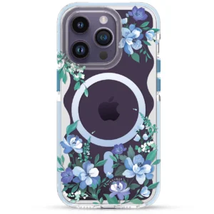 Kingxbar Flora Series magnetic case for iPhone 14 Plus MagSafe decorated with orchid flowers printeng