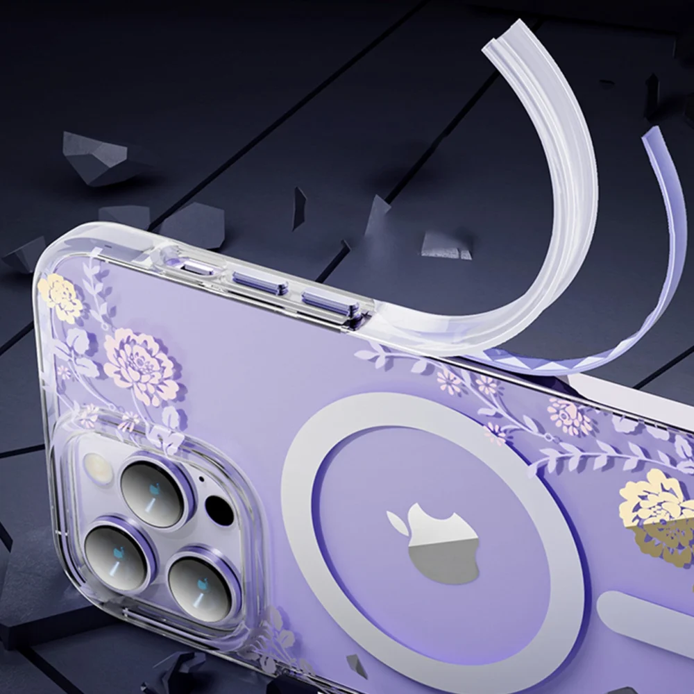 Kingxbar Flora Series magnetic case for iPhone 14 Plus MagSafe decorated with orchid flowers printeng