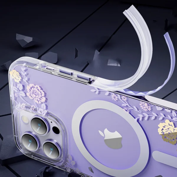 Kingxbar Flora Series magnetic case for iPhone 14 Plus MagSafe decorated with orchid flowers printeng