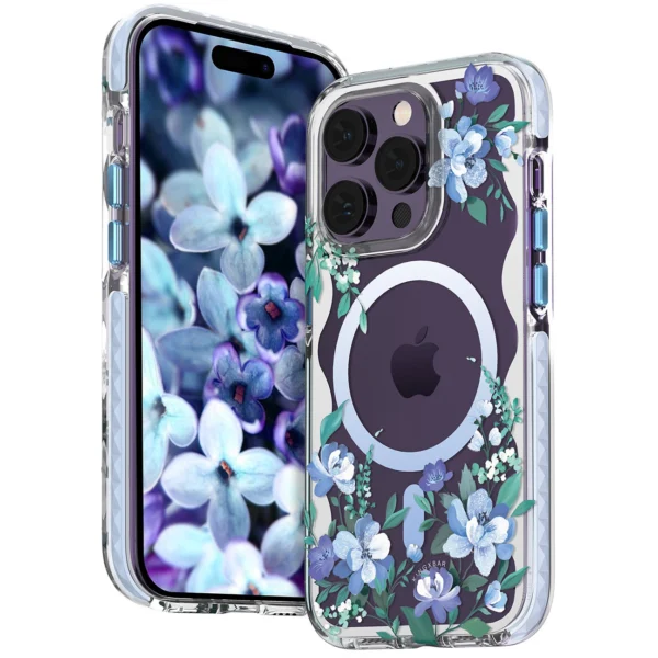 Kingxbar Flora Series magnetic case for iPhone 14 Plus MagSafe decorated with orchid flowers printeng