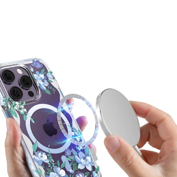 Kingxbar Flora Series magnetic case for iPhone 14 Plus MagSafe decorated with orchid flowers printeng