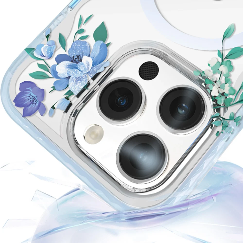 Kingxbar Flora Series magnetic case for iPhone 14 Plus MagSafe decorated with orchid flowers printeng