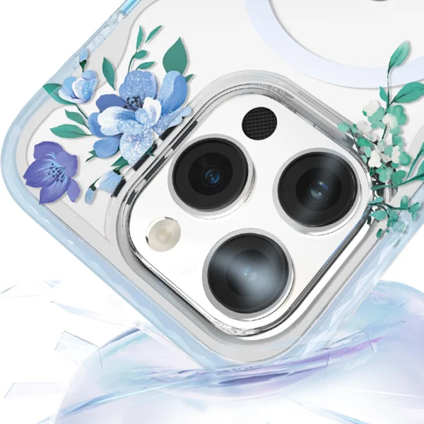 Kingxbar Flora Series magnetic case for iPhone 14 Plus MagSafe decorated with orchid flowers printeng