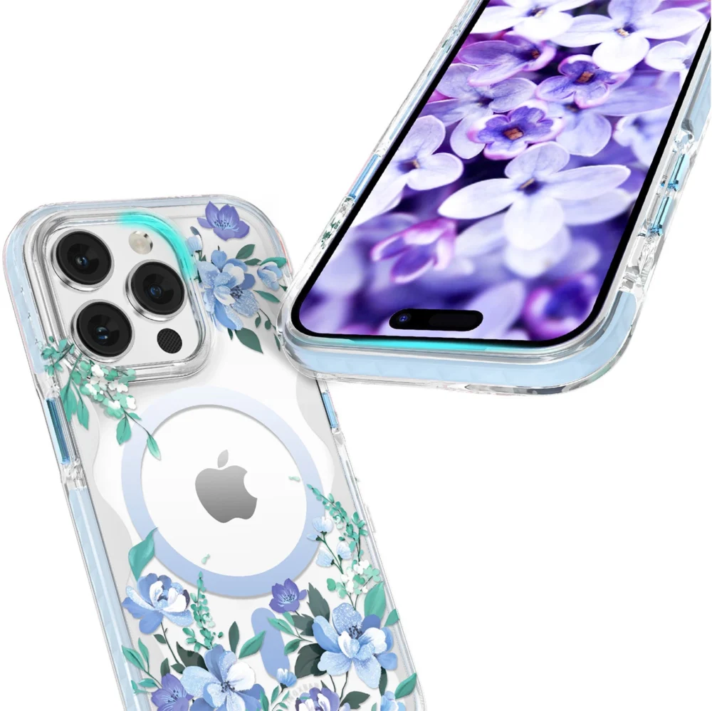 Kingxbar Flora Series magnetic case for iPhone 14 Plus MagSafe decorated with orchid flowers printeng