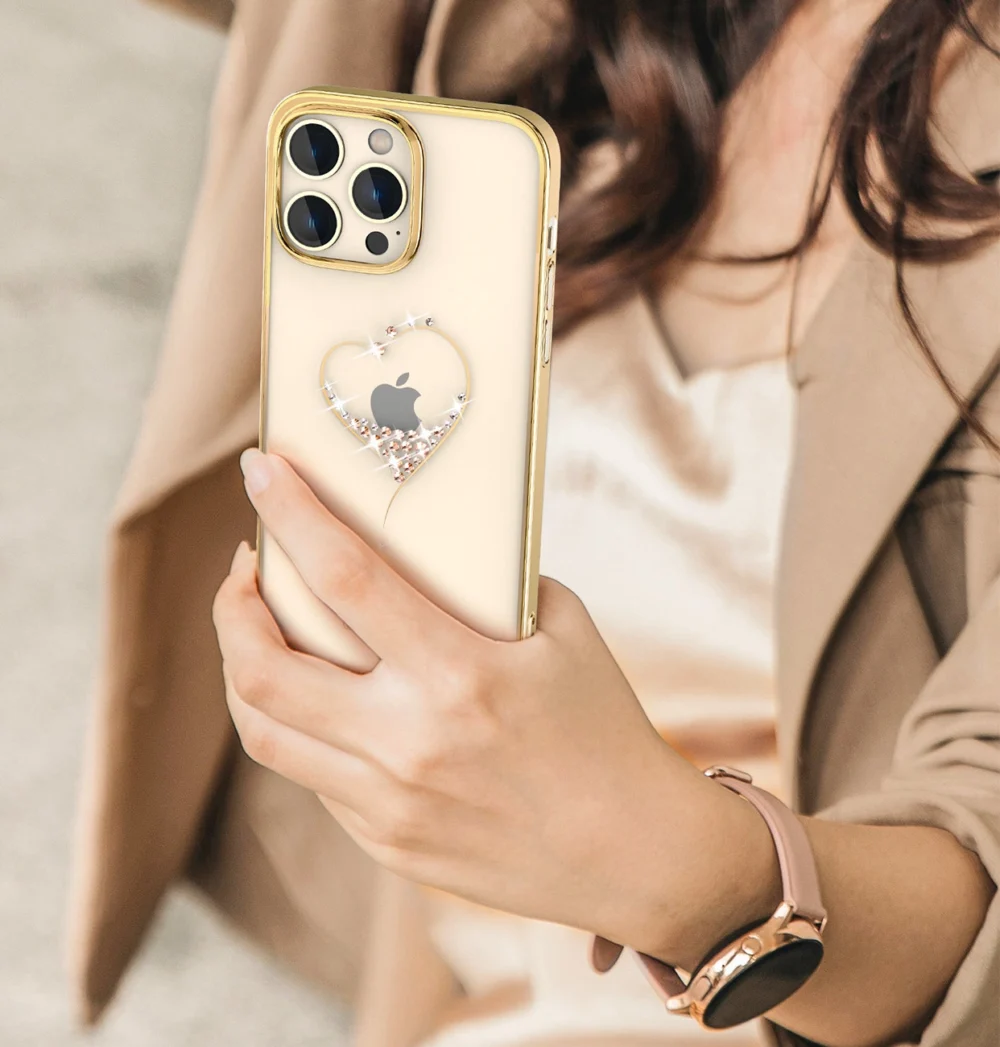 Silicone case with Swarovski crystals Kingxbar Wish Series for iPhone 14 Plus - goldeng