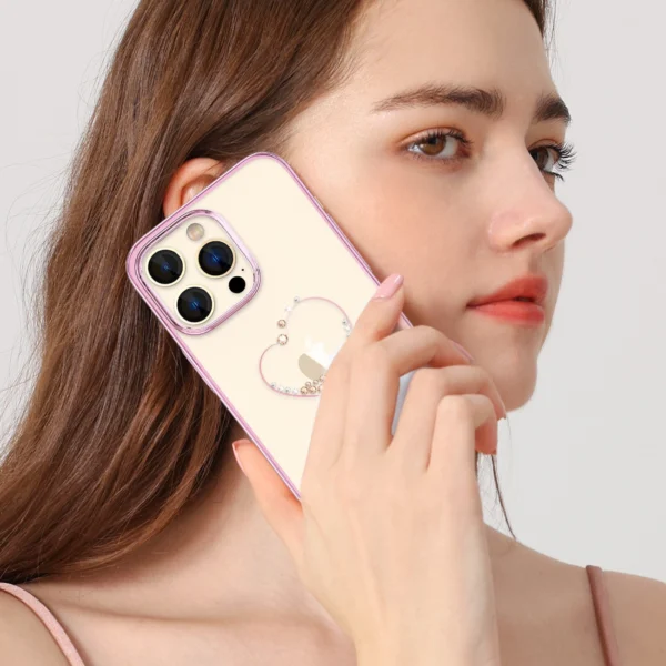 Silicone case with Swarovski crystals Kingxbar Wish Series for iPhone 14 Plus - pinkeng