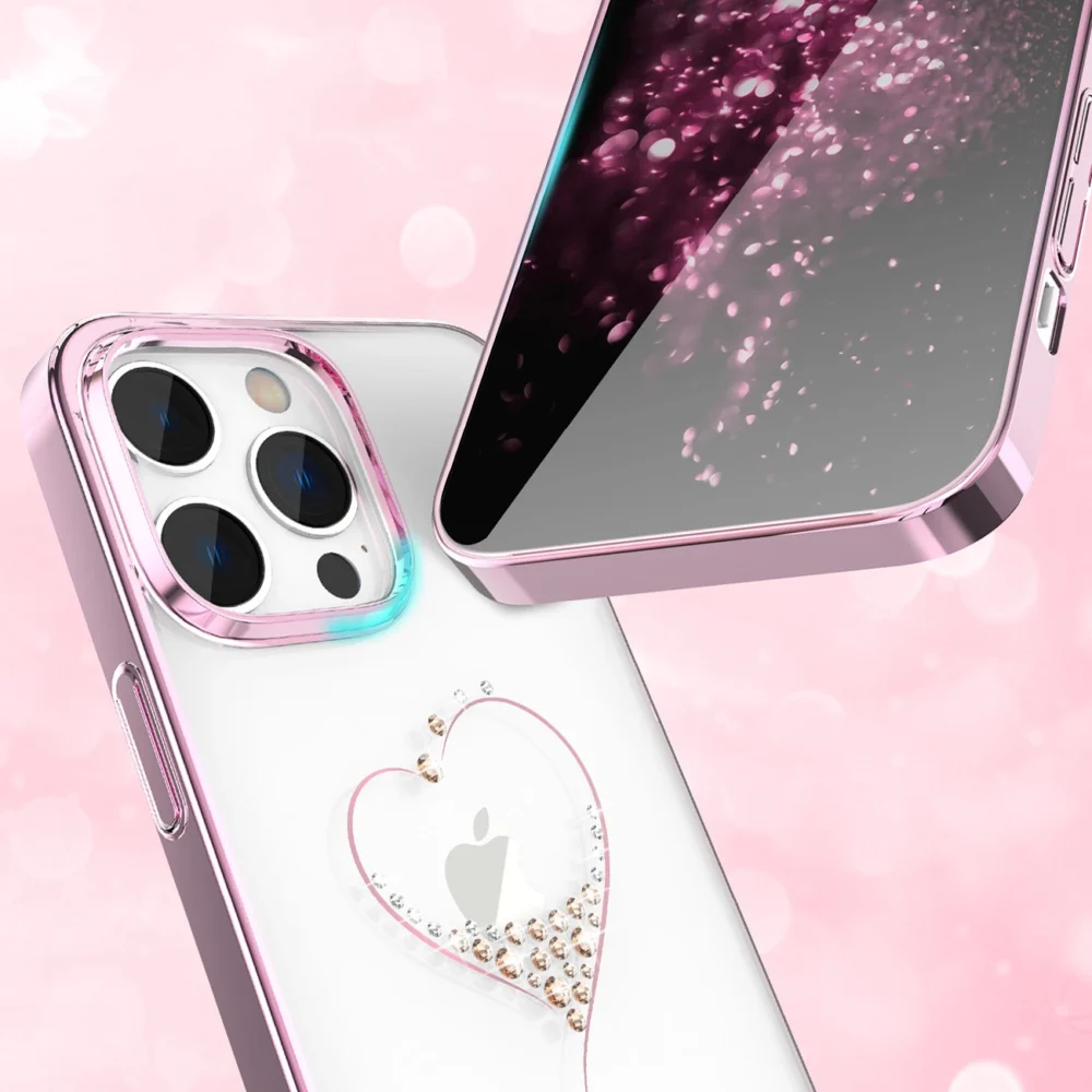 Silicone case with Swarovski Kingxbar Wish Series crystals for iPhone 14 Pro Max - pinkeng