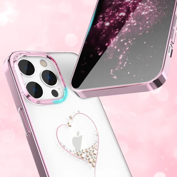 Silicone case with Swarovski Kingxbar Wish Series crystals for iPhone 14 Pro Max - pinkeng
