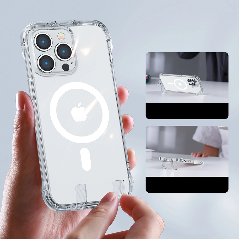 Joyroom Magnetic Defender Magnetic Case for iPhone 14 Plus Armored Case with Hooks Stand Clear (MagSafe Compatible)eng