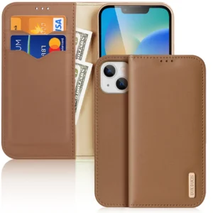 Dux Ducis Hivo Leather Flip Cover Genuine Leather Wallet for Cards and Documents iPhone 14 Browneng