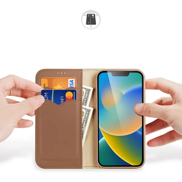 Dux Ducis Hivo Leather Flip Cover Genuine Leather Wallet for Cards and Documents iPhone 14 Browneng