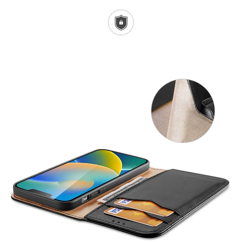 Dux Ducis Hivo Leather Flip Cover Genuine Leather Wallet for Cards and Documents iPhone 14 Plus Blackeng