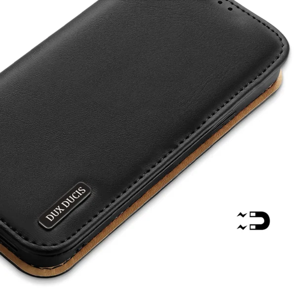 Dux Ducis Hivo Leather Flip Cover Genuine Leather Wallet for Cards and Documents iPhone 14 Plus Blackeng