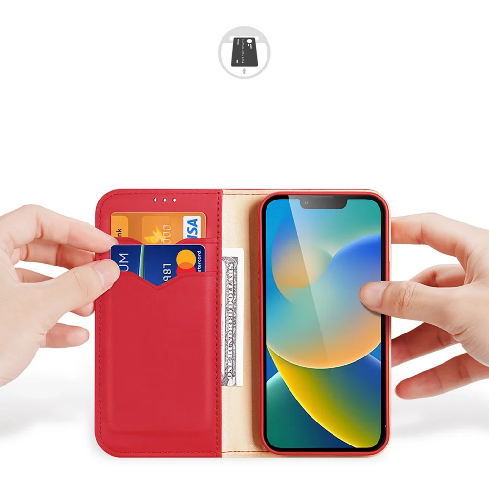 Dux Ducis Hivo Leather Flip Cover Genuine Leather Wallet for Cards and Documents iPhone 14 Plus Redeng