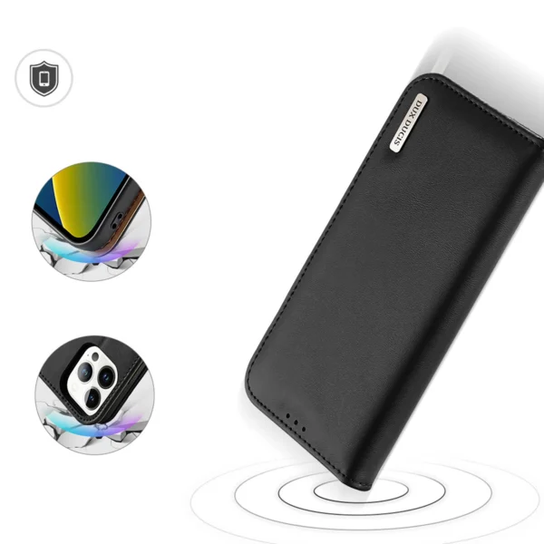 Dux Ducis Hivo Leather Flip Cover Genuine Leather Wallet for Cards and Documents iPhone 14 Pro Blackeng
