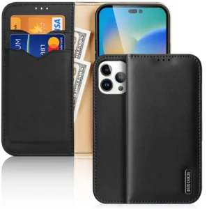 Dux Ducis Hivo Leather Flip Cover Genuine Leather Wallet for Cards and Documents iPhone 14 Pro Max Blackeng